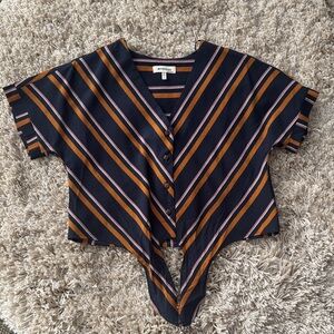 Monteau Navy/Orange Striped Cropped Blouse